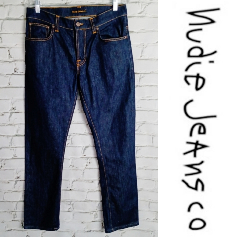 NUDIE Mens Dark Wash Denim Blue Jeans 33W X 30L